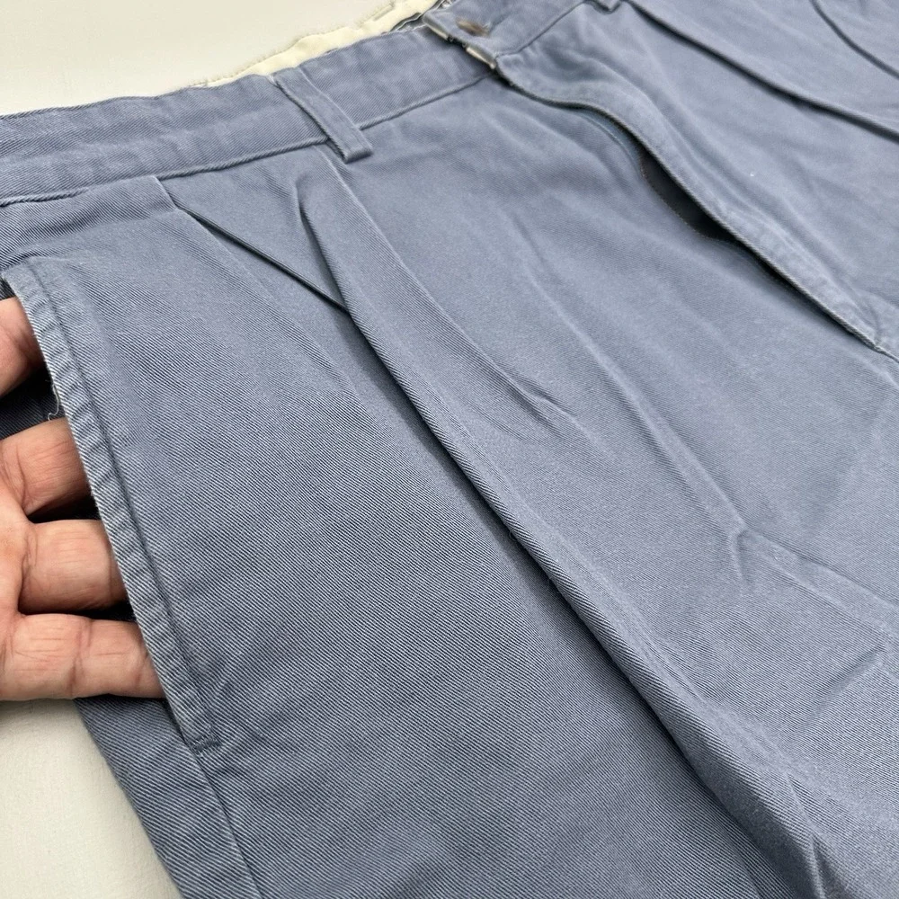 VTG Polo Ralph Lauren Chino Tyler Shorts Mens Fits 35 Y2K Two Pleats Baggy Blue
